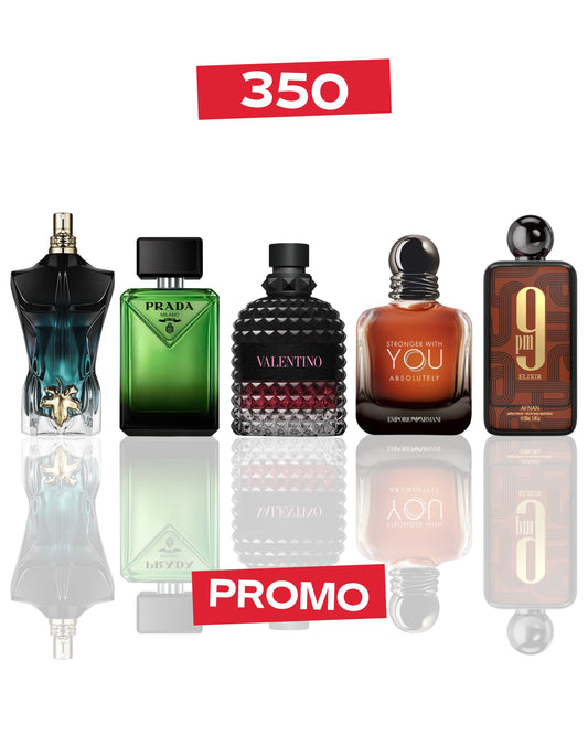 Le Beau Le Parfum 10ML + Prada Paradoxe 10ML + Valentino Uomo Born In Roma 10ML + Stronger With You Absolutely 10ML + 9PM Elixir 10ML